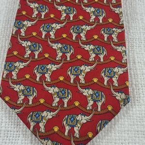 Harrods John Comfort Rare Red Elephant Silk Tie 58" Long